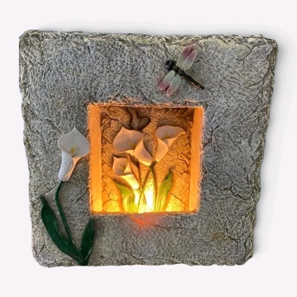 Vtg Lighted Shadow Box Calla Lily Dragonfly Wall Decor Tabletop Accent Light NOS